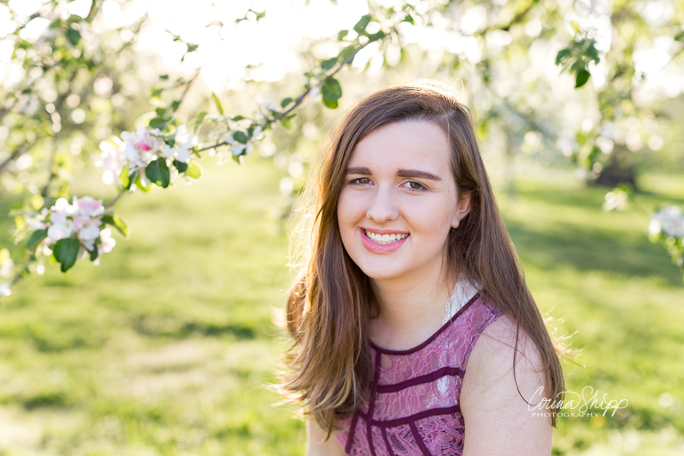 Corina Shipp Photography-SW Washington Senior Photographer-senior portrait in the apple blossoms